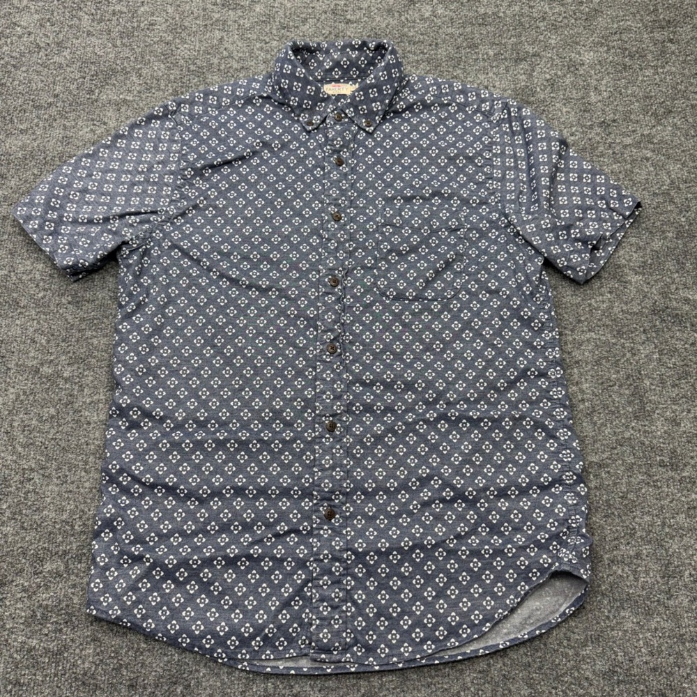 Faherty Brand Mens Blue Geometric Tile Print Short Sleeve Button Down Shirt M
